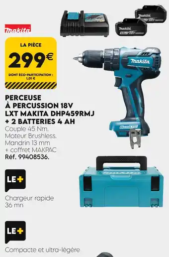 Tout faire matériaux MAKITA PERCEUSE À PERCUSSION 18V LXT DHP459RMJ + 2 BATTERIES 4 AH offre