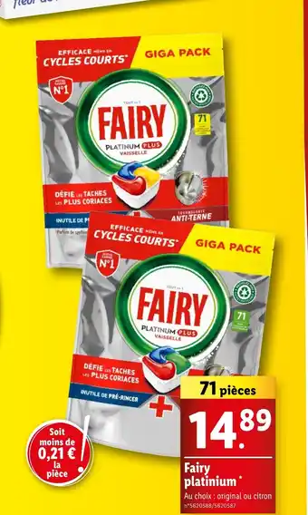 Lidl Fairy platinium offre