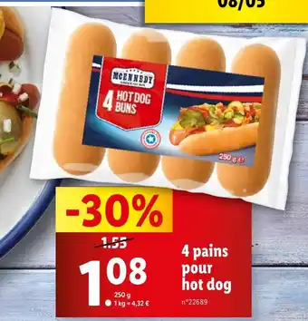 Lidl 4 pains pour hot dog offre