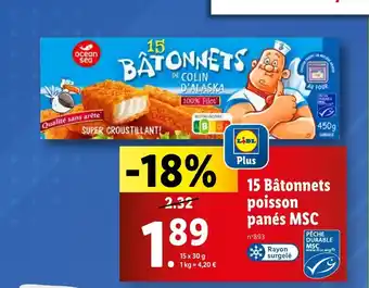 Lidl 15 Bâtonnets poisson panés MSC offre