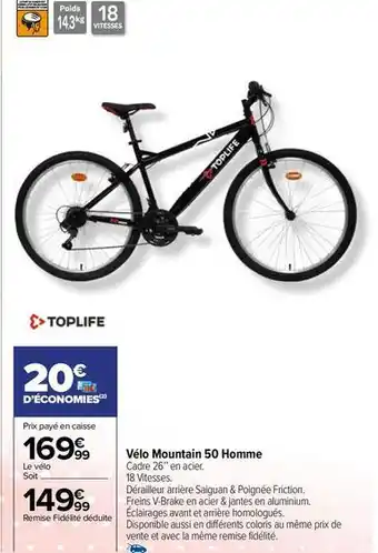 Carrefour Drive Toplife - vélo mountain 50 homme offre