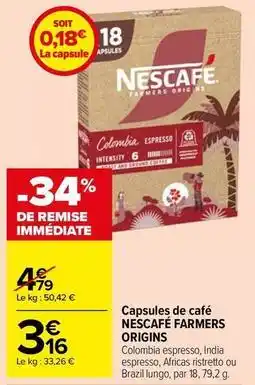 Carrefour Market Nescafé - capsules de café farmers origins offre