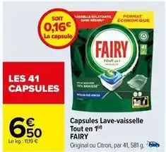 Carrefour Fairy - capsules lave vaisselle tout en 1 offre