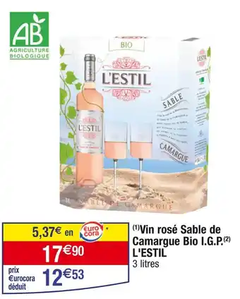Cora x Carrefour L'ESTIL Vin rosé Sable de Camargue Bio I.G.P offre