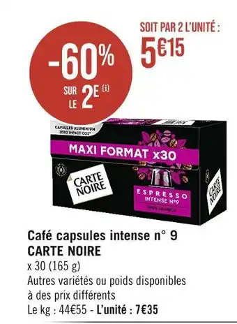 Casino Supermarchés CARTE NOIRE Café capsules intense n° 9 offre