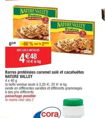 Cora x Carrefour Barres protéinées caramel salé et cacahuètes NATURE VALLEY offre