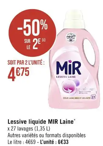 Casino Supermarchés MIR Laine Lessive liquide offre