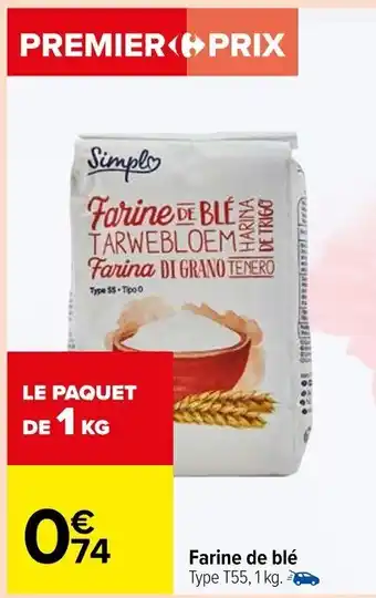 Carrefour Market Farine de blé Type T55, 1 kg. offre