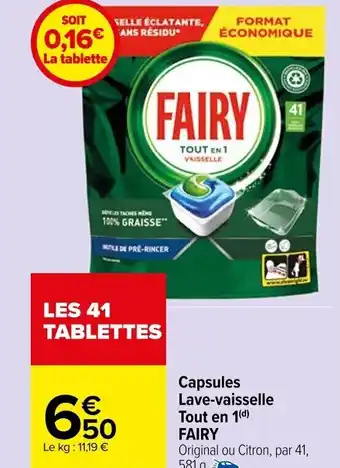 Carrefour Market Capsules Lave-vaisselle Tout en 1(d) FAIRY offre