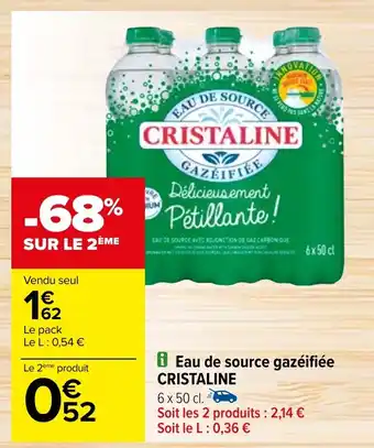 Carrefour Eau de source gazeifiée CRISTALINE offre