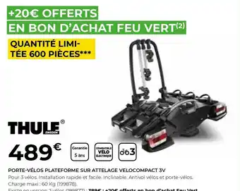 Feu Vert Thule porte-vélos plateforme sur attelage velocompact 3v offre