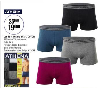 Géant Casino Athena lot de 4 boxers basic coton offre