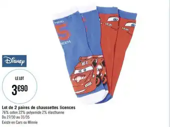 Géant Casino Disney lot de 2 paires de chaussettes licences offre