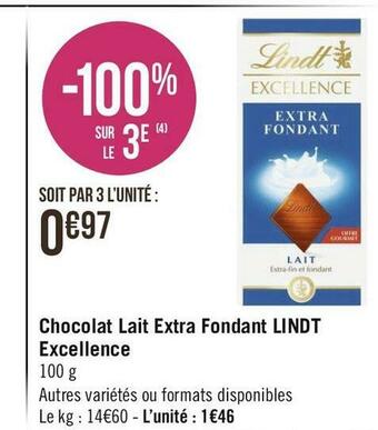 Lindt chocolat lait extra fondant excellence