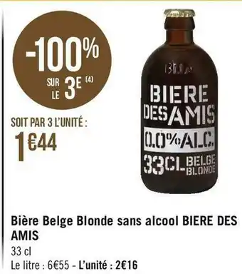 Géant Casino Biere des amis bière belge blonde sans alcool offre