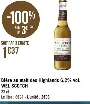 Wel scotch bière au malt des highlands 6.2% vol.