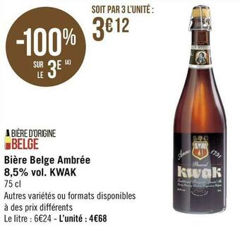 Géant Casino Kwak bière belge ambrée 8,5% vol. offre