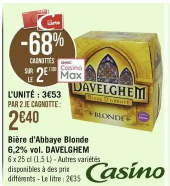 Davelghem bière d’abbaye blonde 6,2% vol.