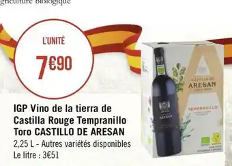 Castillo de aresan igp vino de la tierra de castilla rouge tempranillo toro