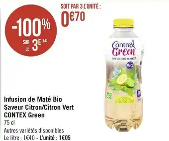 Géant Casino Contrex infusion de maté bio saveur citron/citron vert green offre
