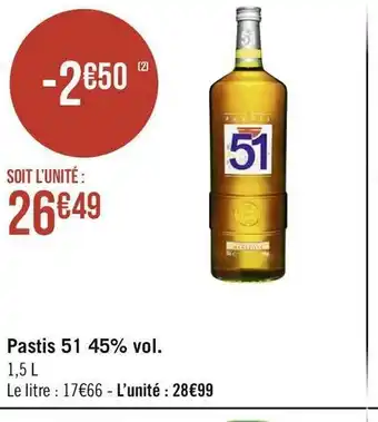 Géant Casino Pastis 51 pastis 51 45% vol. offre