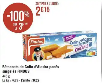 Findus bâtonnets de colin d’alaska panés surgelés