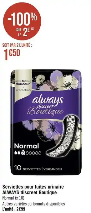 Always serviettes pour fuites urinaire discreet boutique