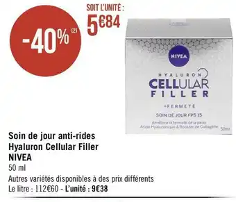 Géant Casino Nivea soin de jour anti-rides hyaluron cellular filler offre