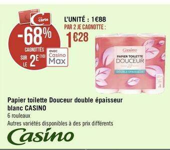 Géant Casino Casino papier toilette douceur double épaisseur blanc offre