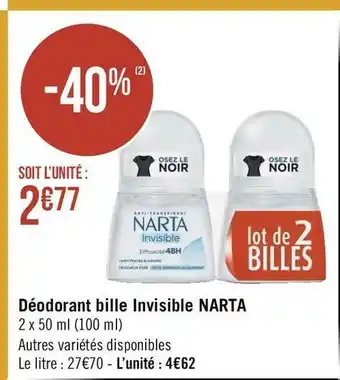 Narta déodorant bille invisible
