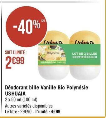 Ushuaia déodorant bille vanille bio polynésie