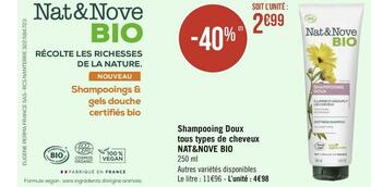 Géant Casino Nat&nove bio shampooing doux tous types de cheveux offre