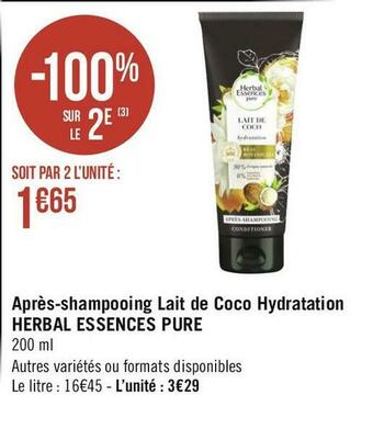 Géant Casino Herbal essences pure après-shampooing lait de coco hydratation offre