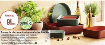 Sincère gamme de plats en céramique culinaire émaillée