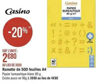 Casino ramette de 500 feuilles a4