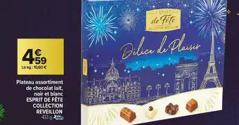 Carrefour Market Esprit de fête plateau assortiment de chocolat lait, noir et blanc collection reveillon offre