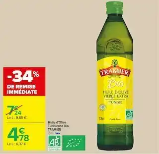 Carrefour Market Tramier huile d’olive tunisienne bio offre