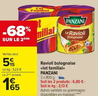 Carrefour Market Panzani ravioli bolognaise «lot familial» offre