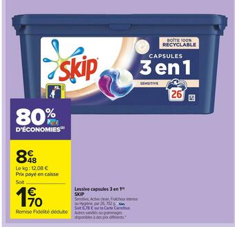 Carrefour Market Skip lessive capsules 3 en 1 offre