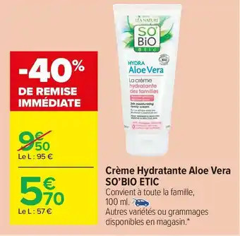 Soâbio crĂšme hydratante aloe vera etic