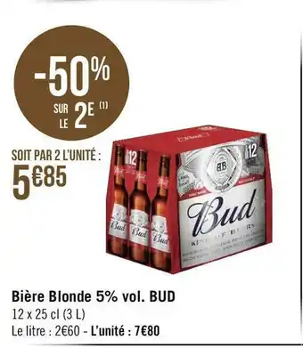 Bud bière blonde 5% vol.