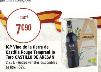 Castillo de aresan igp vino de la tierra de castilla rouge tempranillo toro