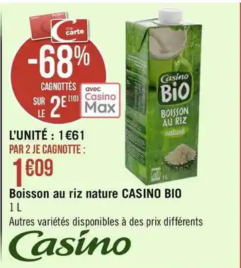 Géant Casino Casino bio boisson au riz nature bio offre