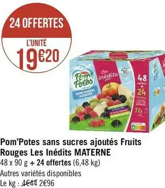 Materne pom’potes sans sucres ajoutés fruits rouges les inédits