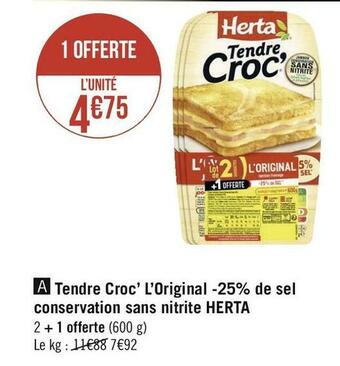 Géant Casino Herta tendre croc’ l’original -25% de sel conservation sans nitrite offre