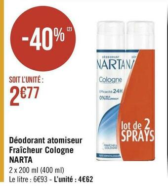 Narta déodorant atomiseur fraîcheur cologne