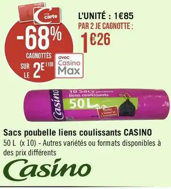 Géant Casino Casino sacs poubelle liens coulissants offre