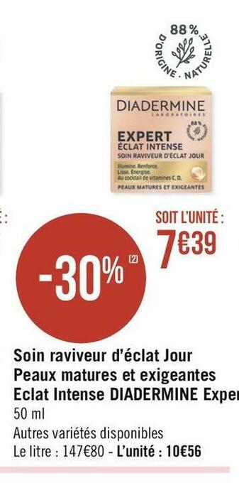 Géant Casino Diadermine soin raviveur d’éclat jour peaux matures et exigeantes eclat intense expert offre