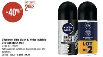 Géant Casino Nivea men déodorant bille black & white invisible original offre