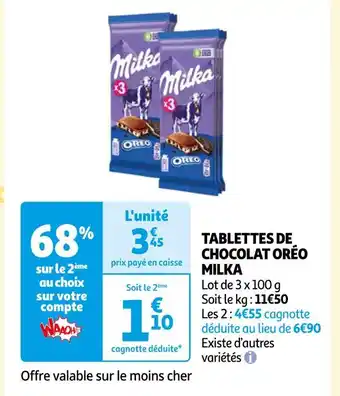 Auchan Supermarché MILKA TABLETTES DE CHOCOLAT ORÉO offre